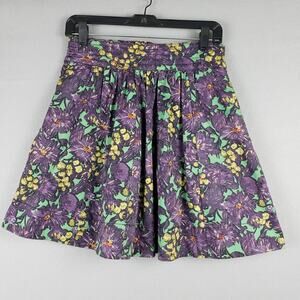 J. Crew Sz 4 Smocked Waist A-Line Mini Skirt Floral Grape Print Career Parisian